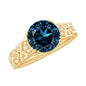 2 Carat Round London Blue Topaz Vintage Engagement Ring with Certificate