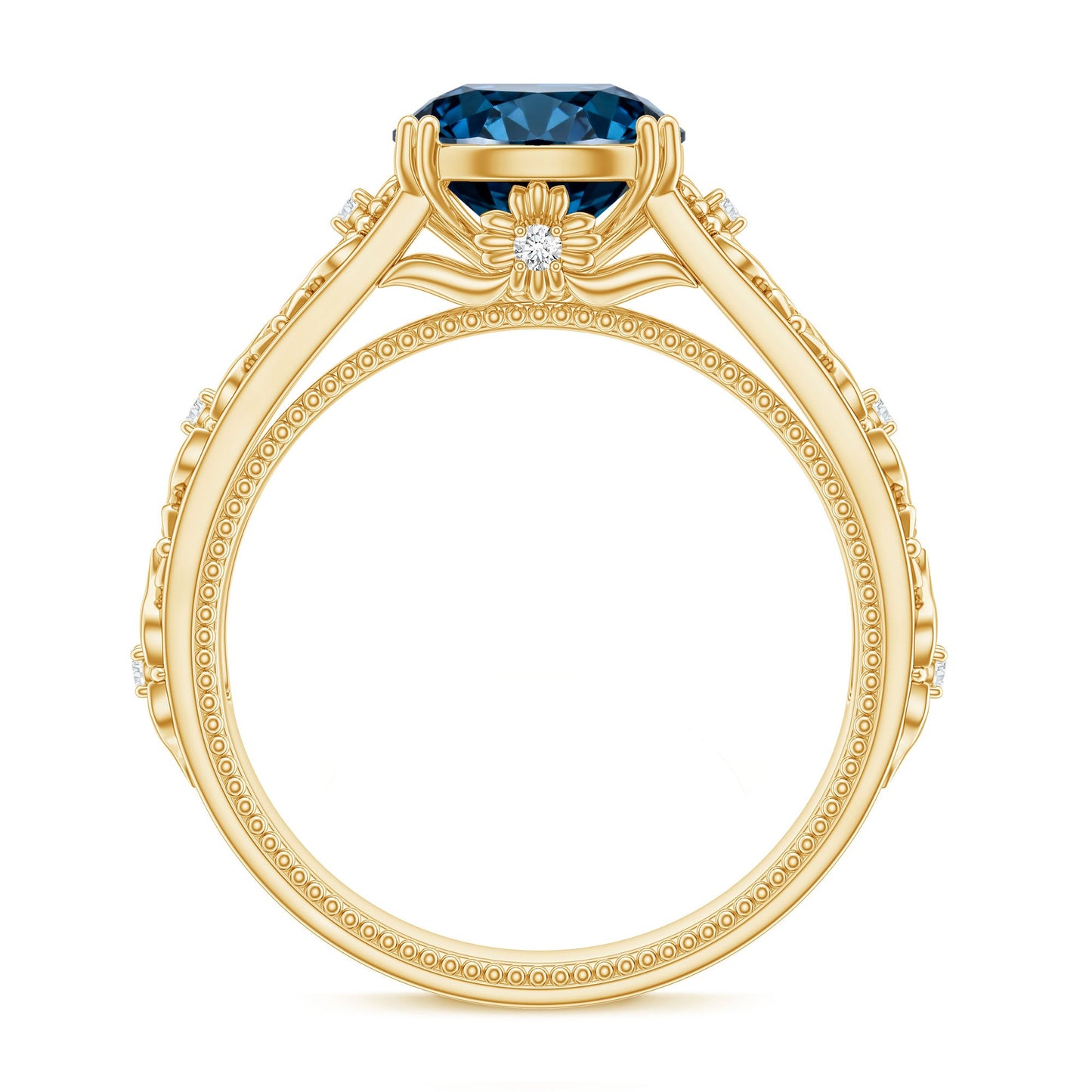 2 Carat Round London Blue Topaz Vintage Engagement Ring with Certificate