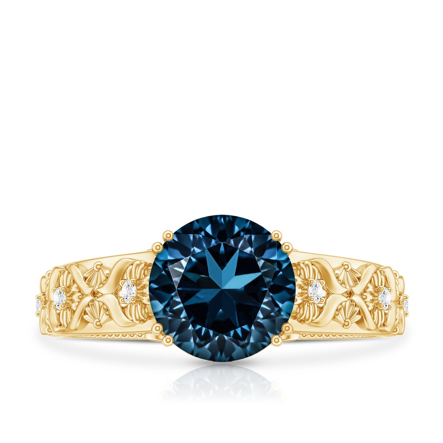 2 Carat Round London Blue Topaz Vintage Engagement Ring with Certificate