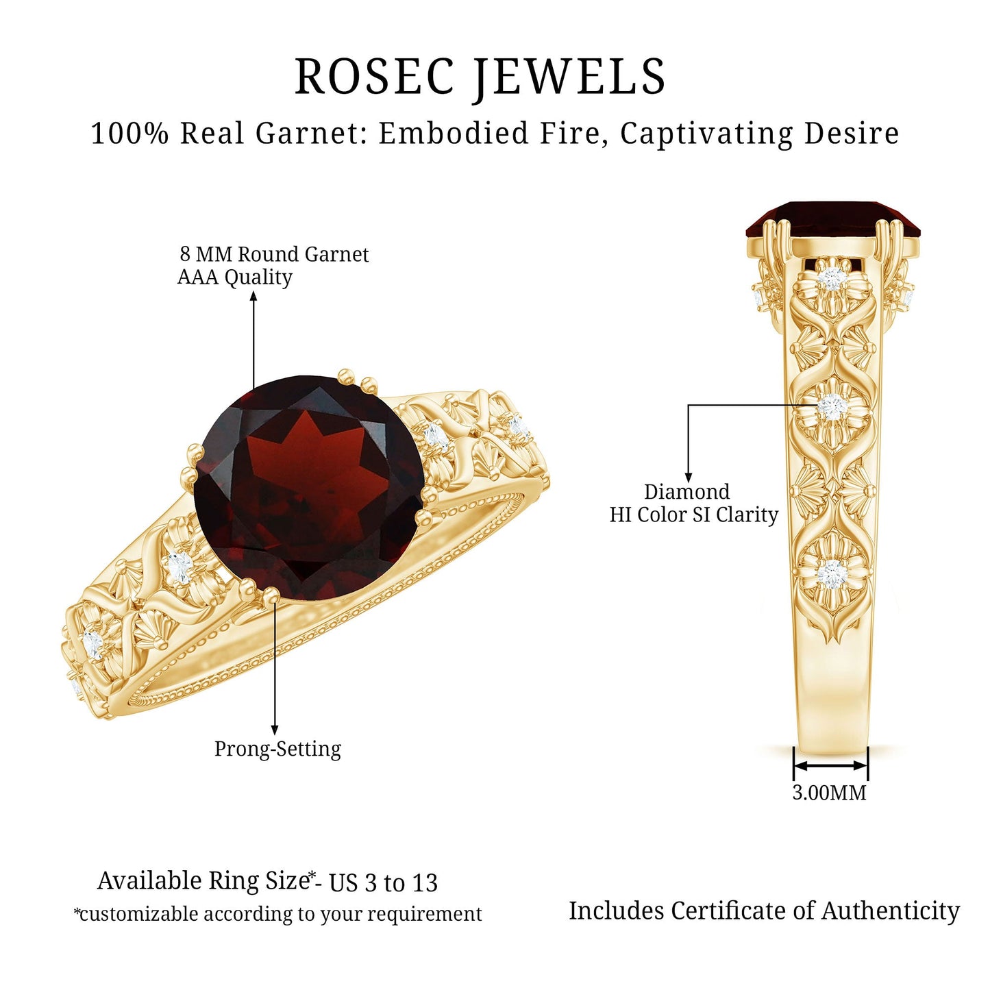 Vintage Looking Garnet Diamond Engagement Ring