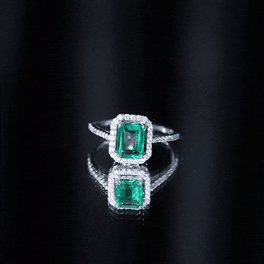 1.6 Carat Emerald Cut Lab Created Emerald Engagement Ring With Moissanite Halo