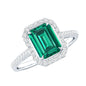 1.6 Carat Emerald Cut Lab Created Emerald Engagement Ring With Moissanite Halo