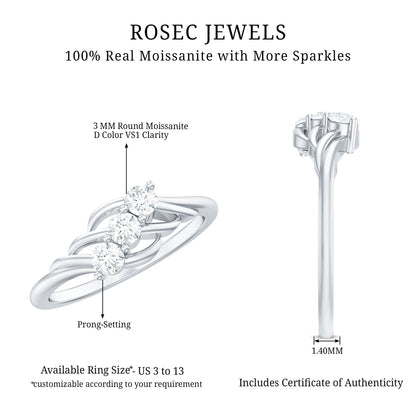 Certified Round Moissanite Three Stone Engagement Ring