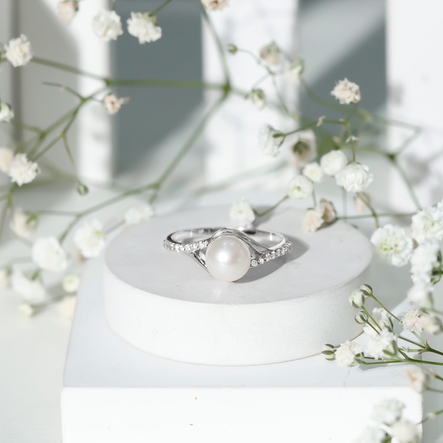 Cultured 7.4 Carat Freshwater Pearl Engagement Ring with Diamond Split Shank