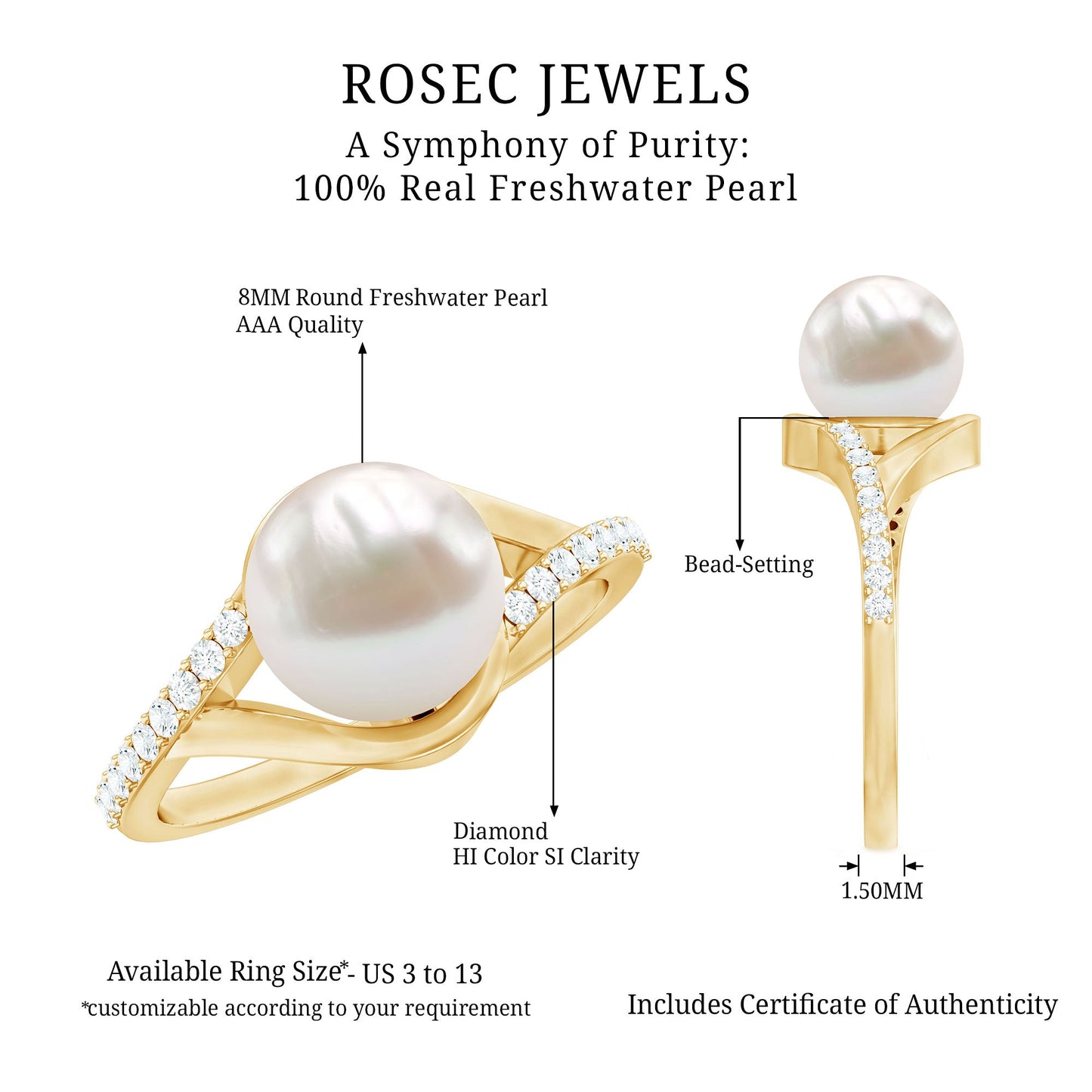 Cultured 7.4 Carat Freshwater Pearl Engagement Ring with Diamond Split Shank