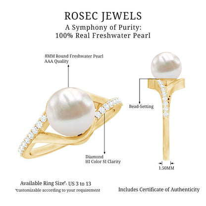 Cultured 7.4 Carat Freshwater Pearl Engagement Ring with Diamond Split Shank