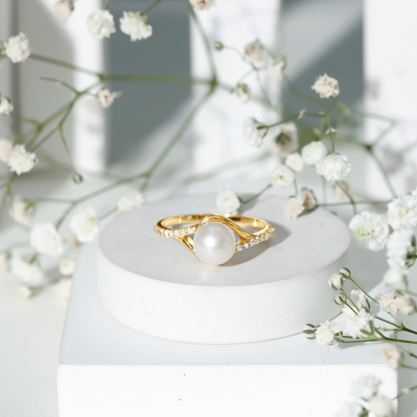 Cultured 7.4 Carat Freshwater Pearl Engagement Ring with Diamond Split Shank
