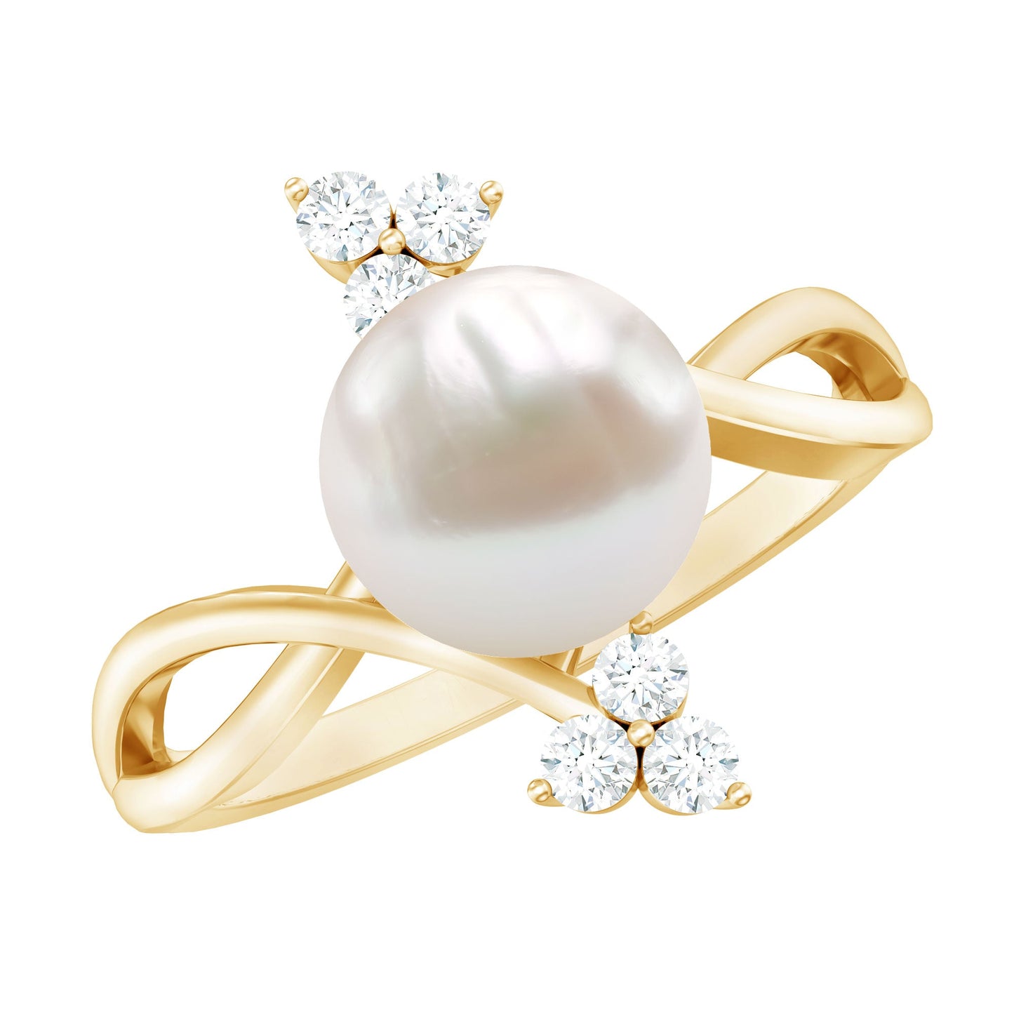Cultured 7.48 Carat White Pearl Bypass Engagement Ring with Diamond