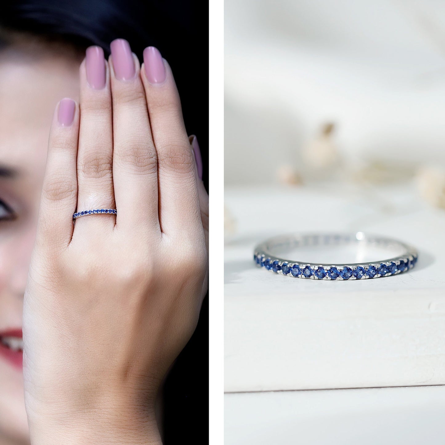 Certified Lab Grown Blue Sapphire Eternity Ring for Women