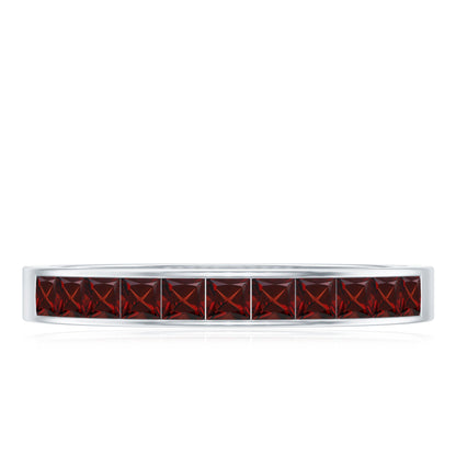 Natural Princess Cut Garnet Half Eternity Ring in Channel Set