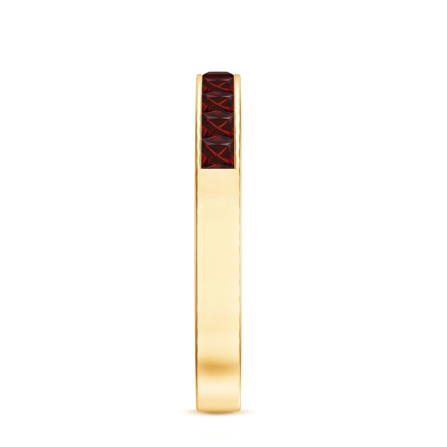 Natural Princess Cut Garnet Half Eternity Ring in Channel Set