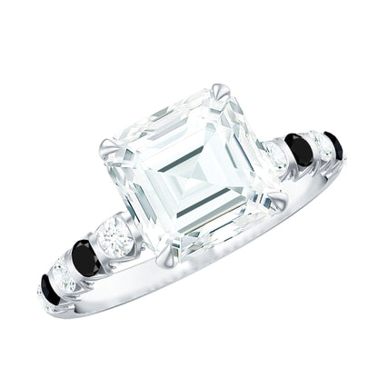 Claw Set Moissanite Engagement Ring With Black Diamond