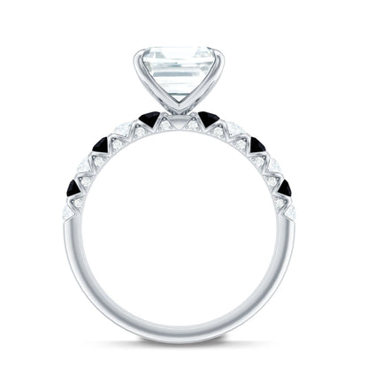 Claw Set Moissanite Engagement Ring With Black Diamond