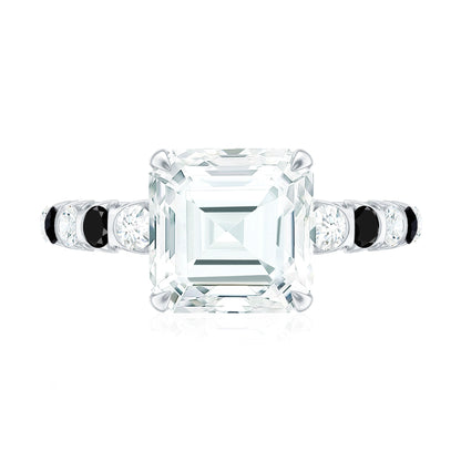 Claw Set Moissanite Engagement Ring With Black Diamond