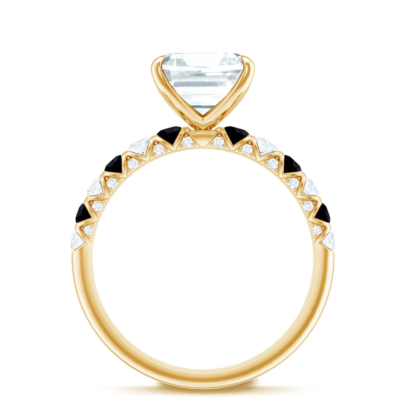 Claw Set Moissanite Engagement Ring With Black Diamond