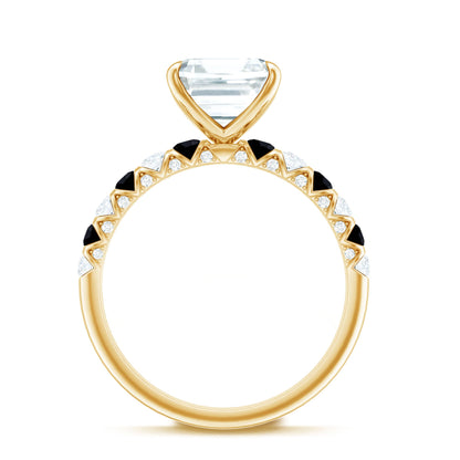 Claw Set Moissanite Engagement Ring With Black Diamond