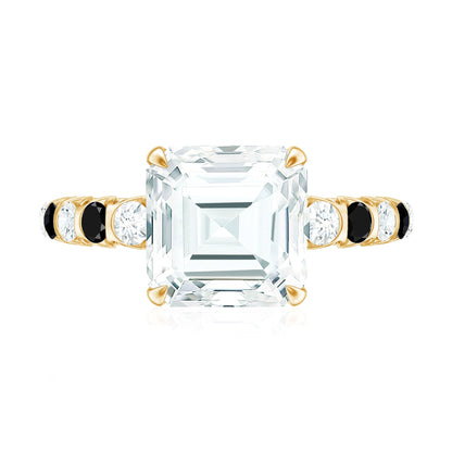 Claw Set Moissanite Engagement Ring With Black Diamond
