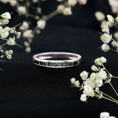 Princess Cut Black Onyx Half Eternity Band in Channel Setting