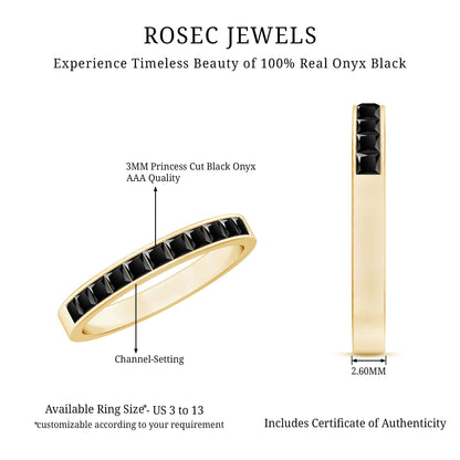 Princess Cut Black Onyx Half Eternity Band in Channel Setting