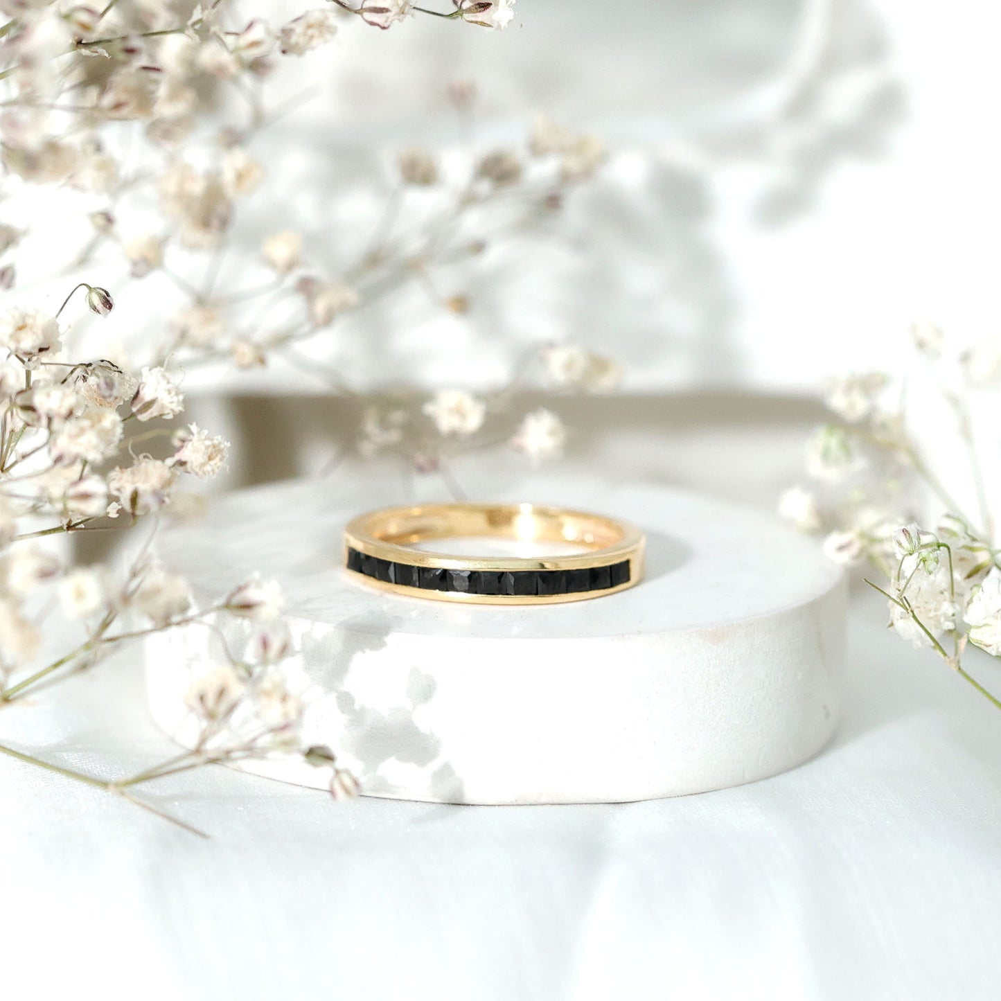 Princess Cut Black Onyx Half Eternity Band in Channel Setting