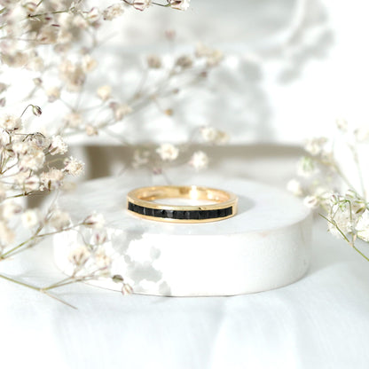 Princess Cut Black Onyx Half Eternity Band in Channel Setting