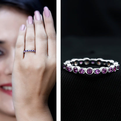 Natural Amethyst Eternity Wedding Band in Gold Plated Silver