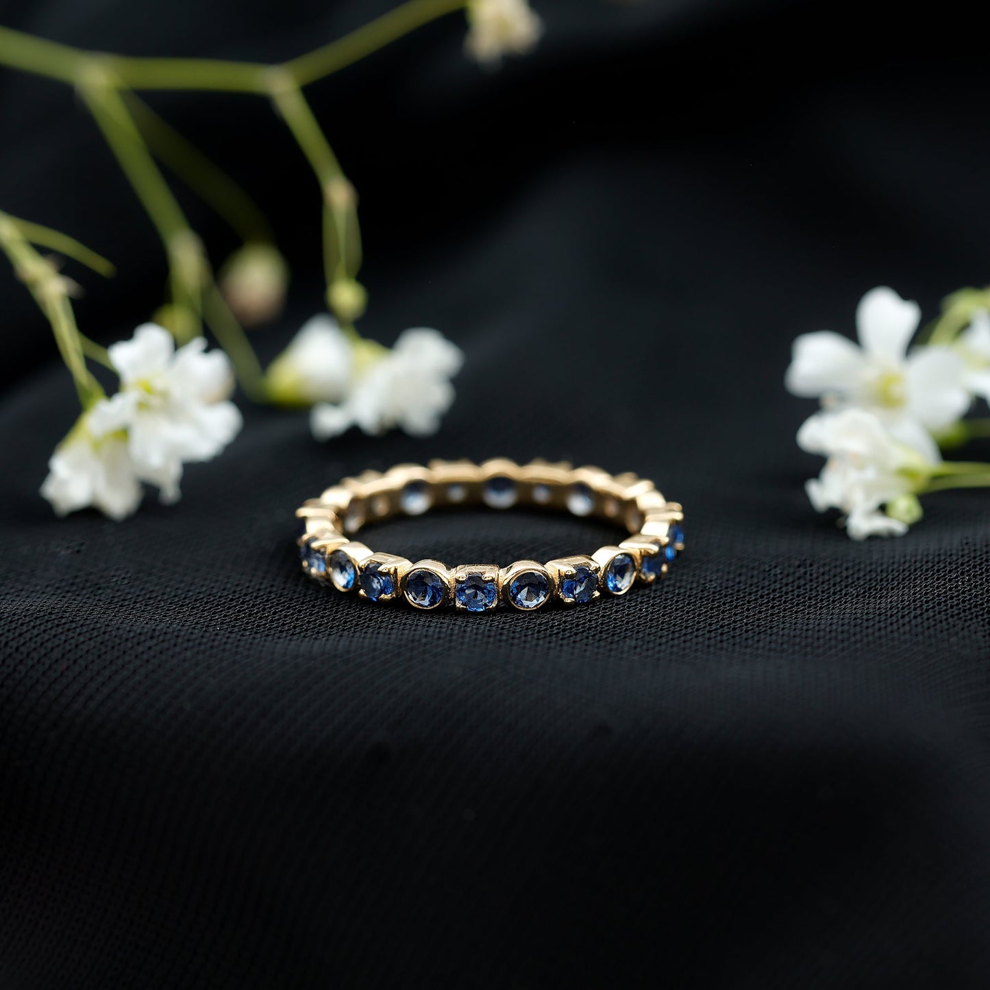 Certified Round Cut Lab Grown Blue Sapphire Eternity Band Ring