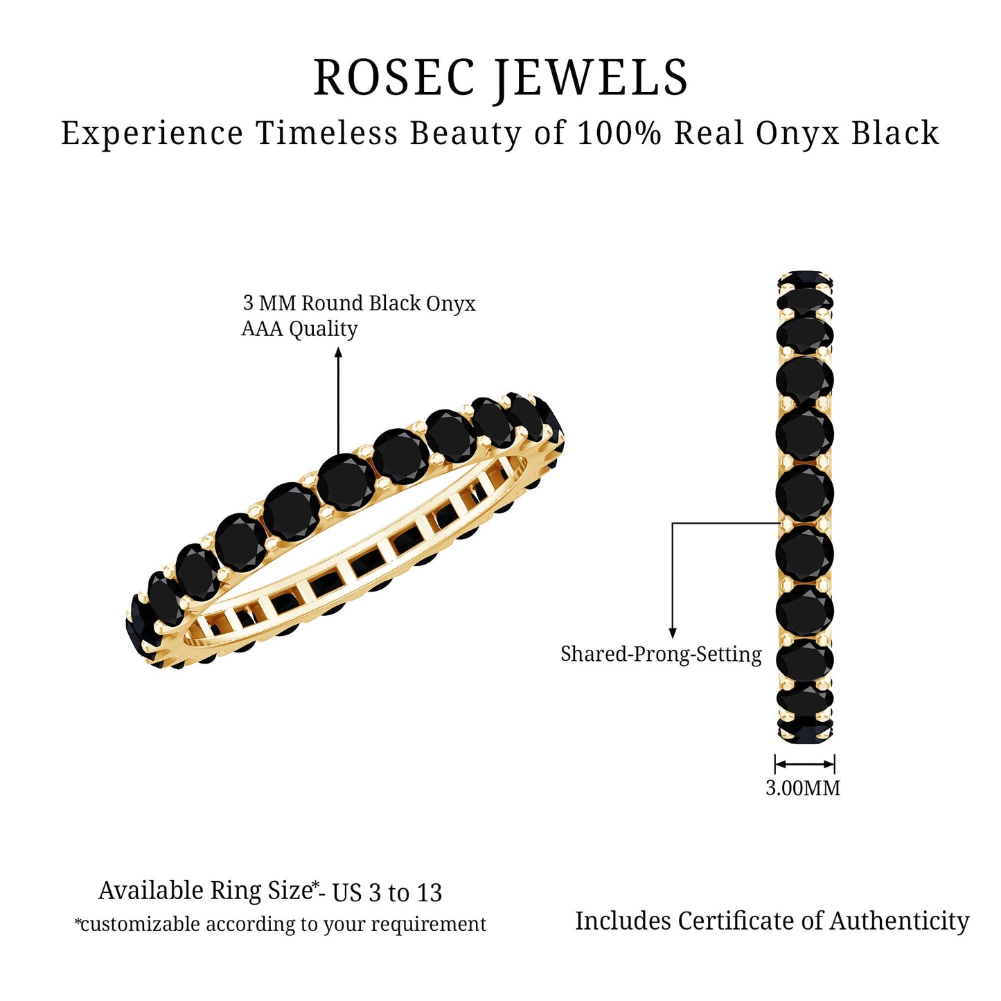 Certified Black Onyx Stackable Wedding Band for Women