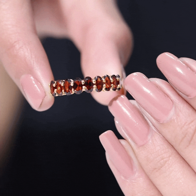 Genuine Oval Shape Garnet Half Eternity Ring