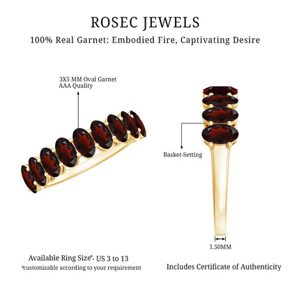 Genuine Oval Shape Garnet Half Eternity Ring