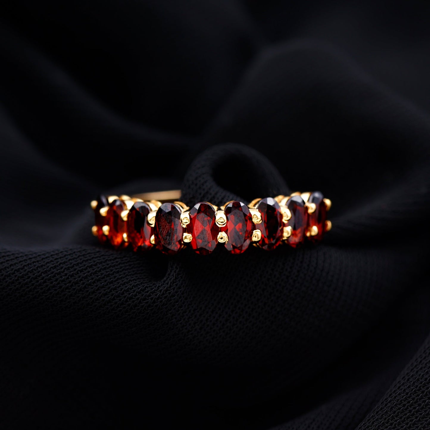 Genuine Oval Shape Garnet Half Eternity Ring