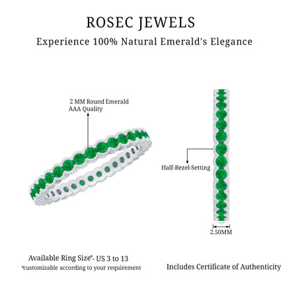 Beaded Bezel Set Emerald Full Eternity Stackable Ring