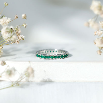 Beaded Bezel Set Emerald Full Eternity Stackable Ring