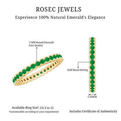 Beaded Bezel Set Emerald Full Eternity Stackable Ring