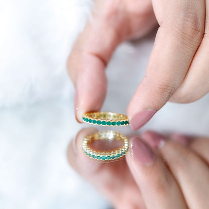 Beaded Bezel Set Emerald Full Eternity Stackable Ring