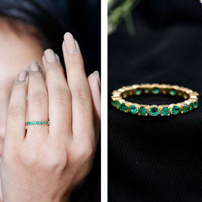 Real Emerald Eternity Wedding Band Ring for Women