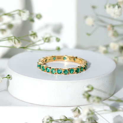 Real Emerald Eternity Wedding Band Ring for Women