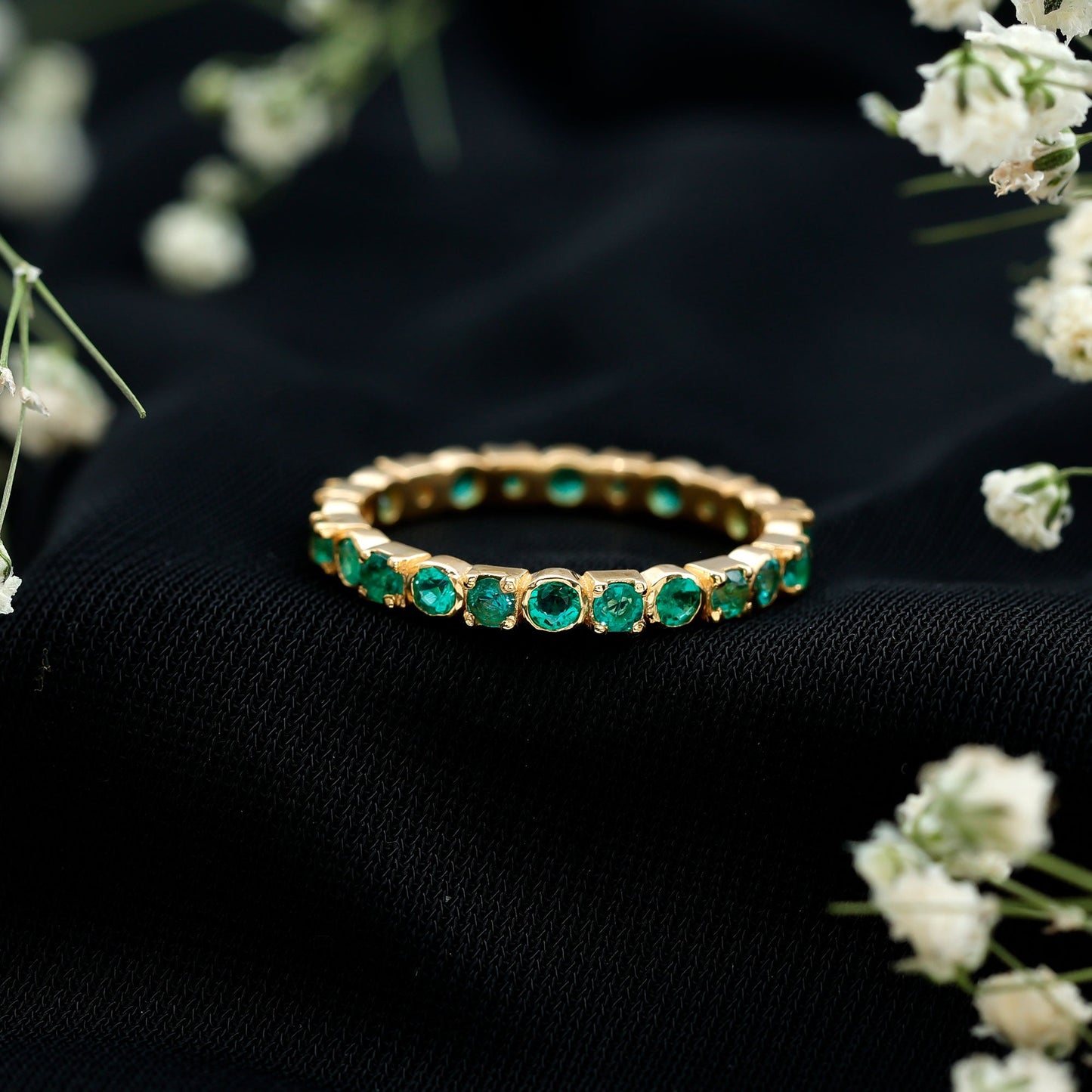 Real Emerald Eternity Wedding Band Ring for Women