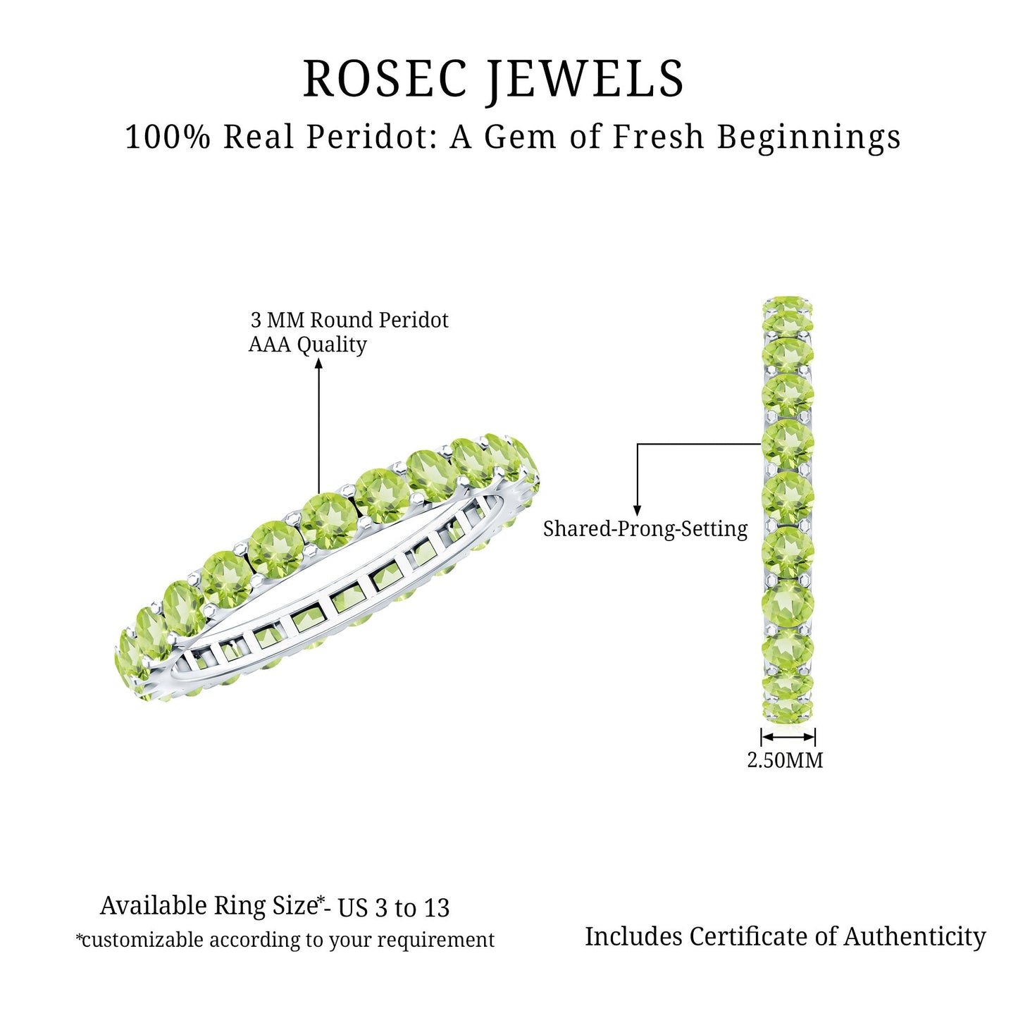 Natural Green Peridot Eternity Ring With Certificate