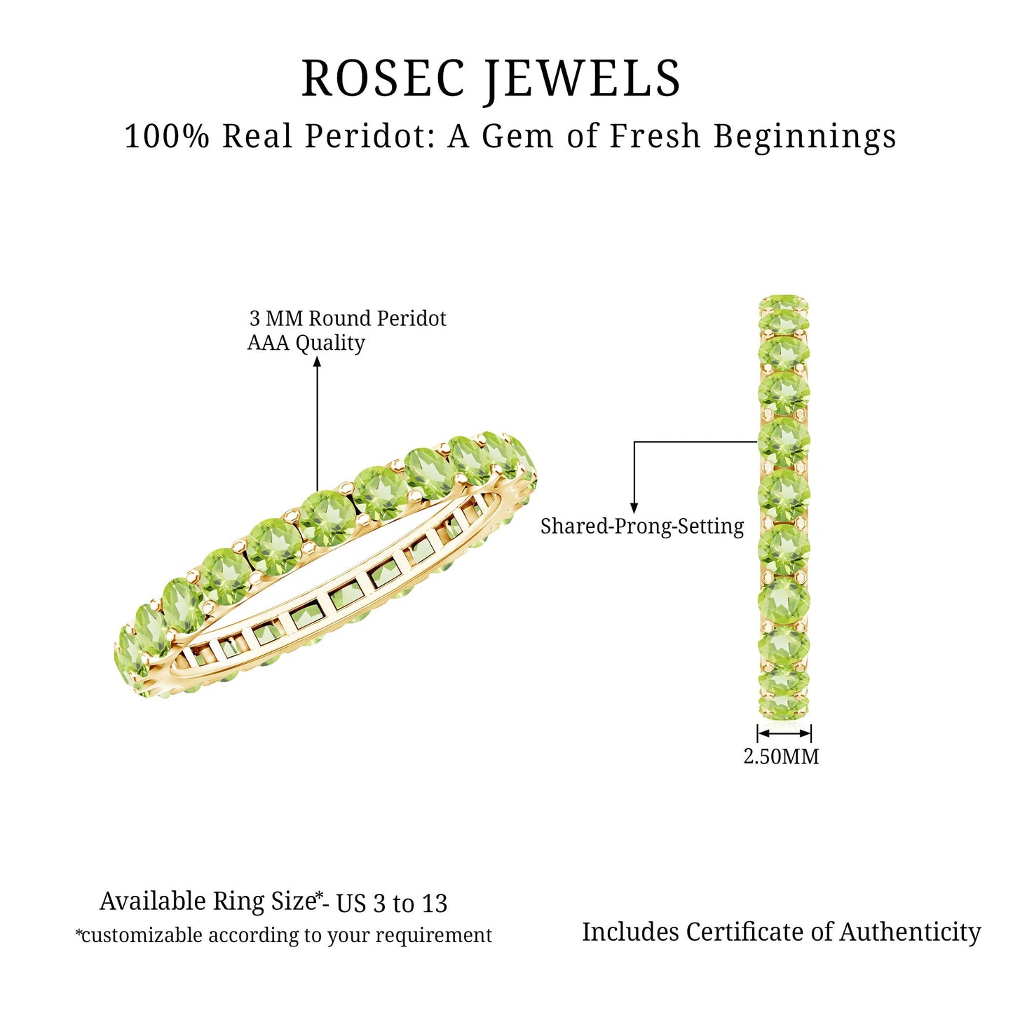Natural Green Peridot Eternity Ring With Certificate
