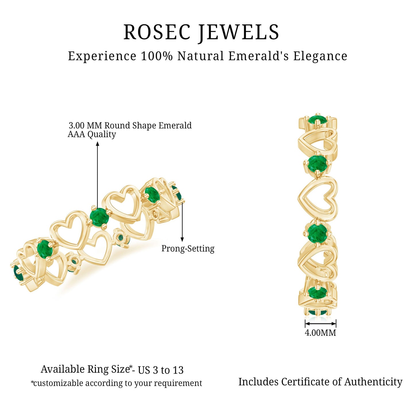 Minimalist Emerald Heart Shape Wedding Band