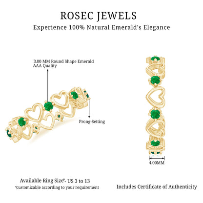 Minimalist Emerald Heart Shape Wedding Band