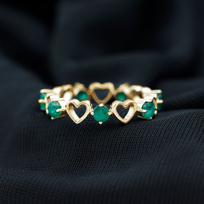 Minimalist Emerald Heart Shape Wedding Band
