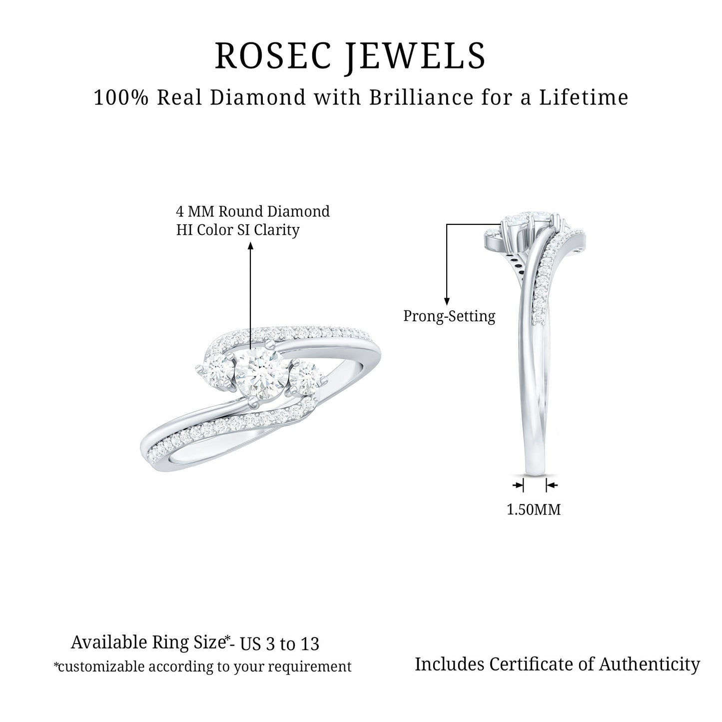 Certified Diamond 3 Stone Engagement Ring