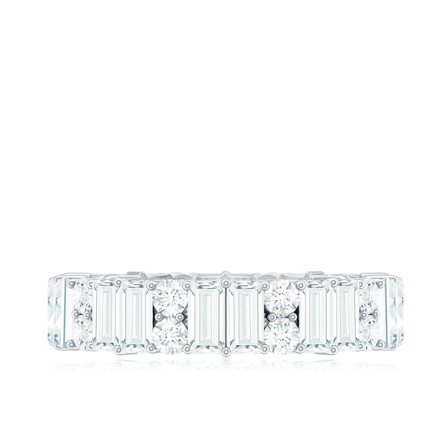 Round and Baguette Cut Moissanite Eternity Wedding Band