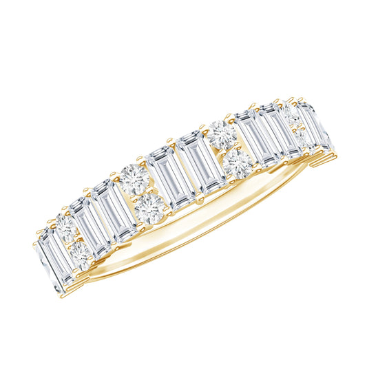 Baguette and Round Moissanite Half Eternity Band Ring