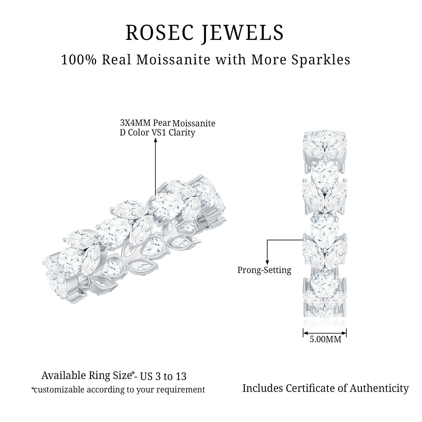 Certified Moissanite Leaf Eternity Band Ring for Women