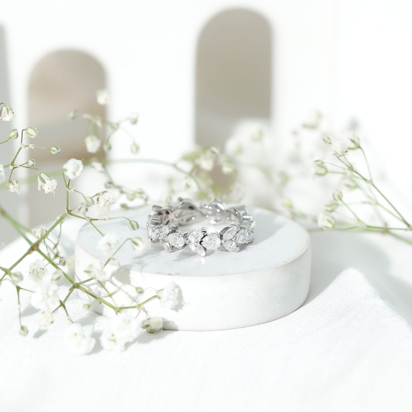 Certified Moissanite Leaf Eternity Band Ring for Women