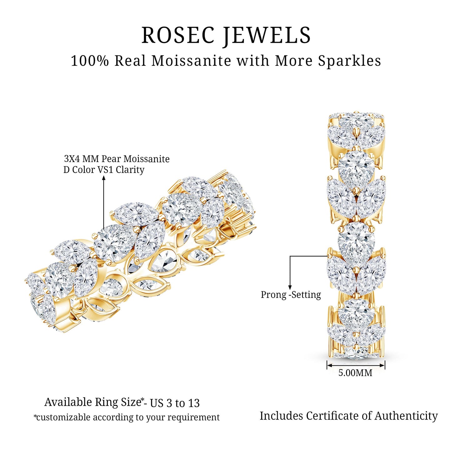 Certified Moissanite Leaf Eternity Band Ring for Women