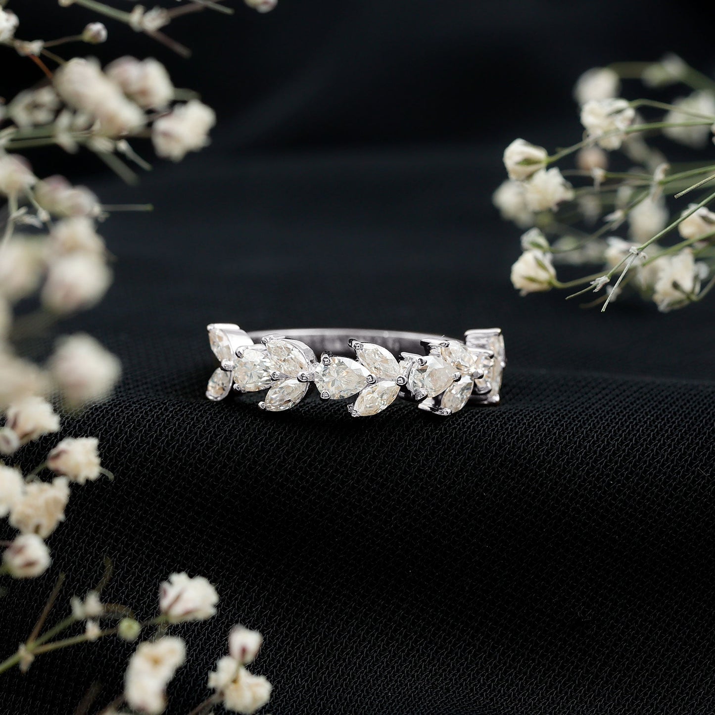 Marquise and Pear Cut Moissanite Half Eternity Band